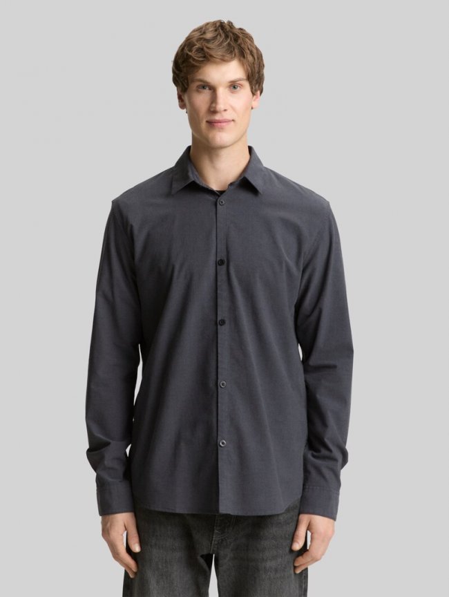 Tom Tailor Basic Fit Hemd aus Baumwolle - Black Grey Chambray Tom Tailor Basic Fit Hemd aus Baumwolle - Black Grey Chambray