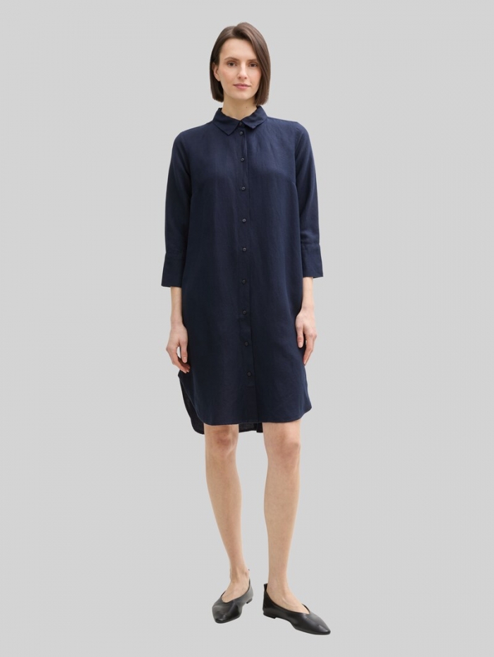 Tom Tailor Blusenkleid mit Leinenanteil - Sky Captain Blue Tom Tailor Blusenkleid mit Leinenanteil - Sky Captain Blue