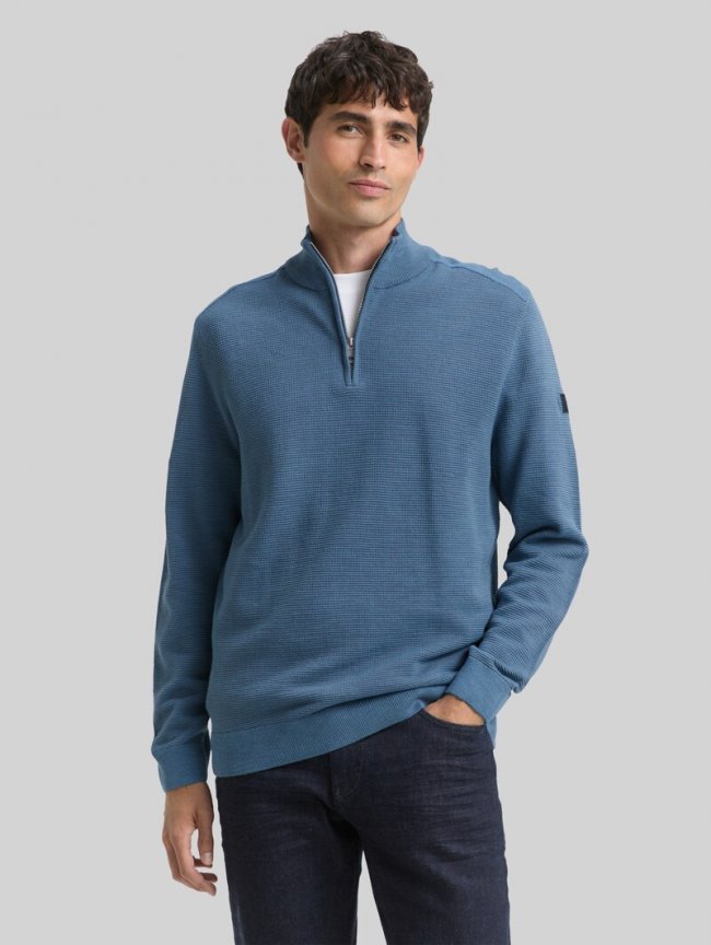 Tom Tailor Troyer Strickpullover aus Baumwolle - Faded Uniform Blue Tom Tailor Troyer Strickpullover aus Baumwolle - Faded Uniform Blue