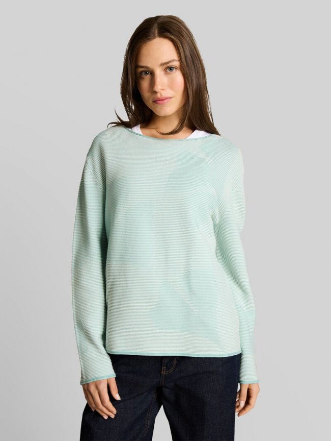 Tom Tailor Strickpullover aus Baumwolle - Mint Ginko Structure Stripe Tom Tailor Strickpullover aus Baumwolle - Mint Ginko Structure Stripe