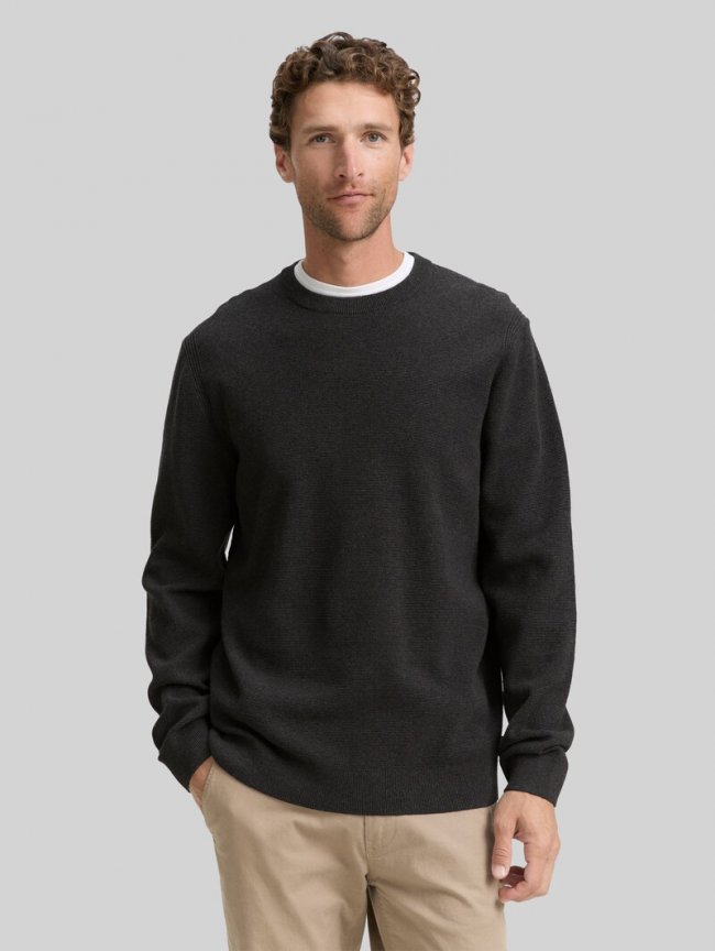 Tom Tailor Strickpullover aus Baumwolle - Black Grey Melange Tom Tailor Strickpullover aus Baumwolle - Black Grey Melange