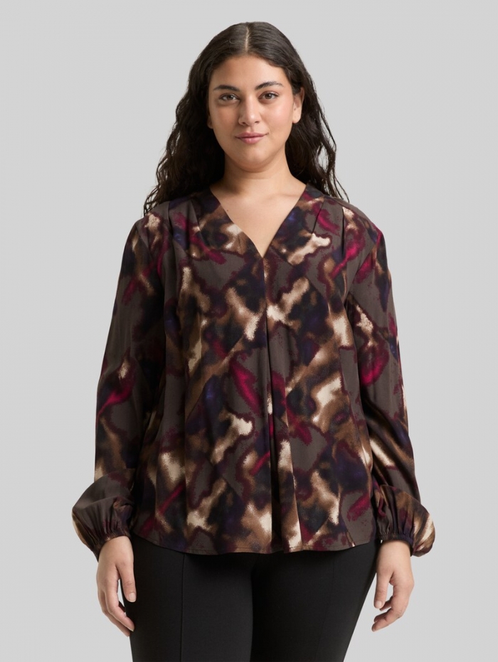 Tom Tailor Plus Size - Bluse mit Muster - Brown Blurry Argyle Tom Tailor Plus Size - Bluse mit Muster - Brown Blurry Argyle