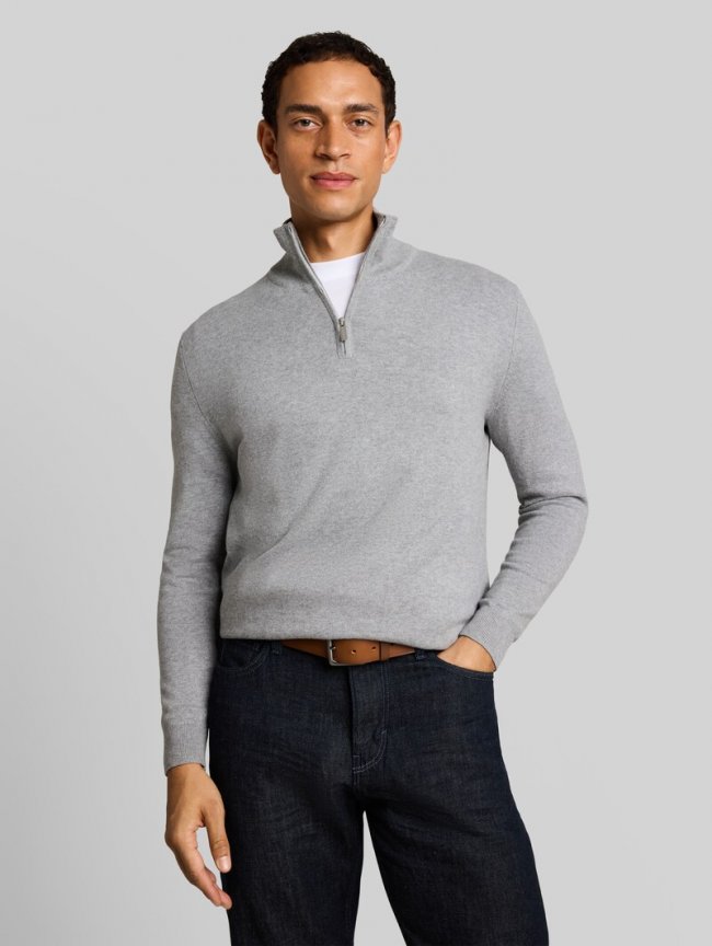 Tom Tailor Troyer Strickpullover mit Kaschmir-Anteil - Knit Grey Melange Tom Tailor Troyer Strickpullover mit Kaschmir-Anteil - Knit Grey Melange