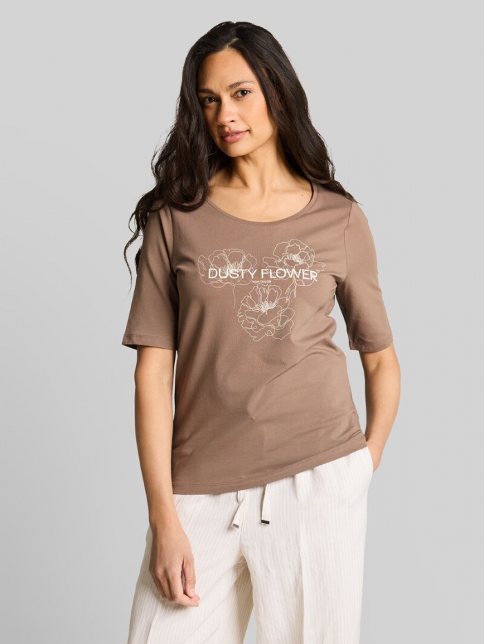 Tom Tailor T-Shirt mit Print - Taupe Grey Tom Tailor T-Shirt mit Print - Taupe Grey
