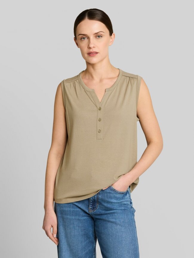 Tom Tailor Henley Top mit Raffungen - Silver Olive Tom Tailor Henley Top mit Raffungen - Silver Olive