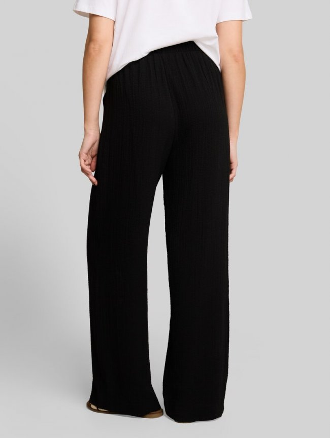 Tom Tailor Seersucker Wide Leg Hose mit Kordelzug - Deep Black Tom Tailor Seersucker Wide Leg Hose mit Kordelzug - Deep Black