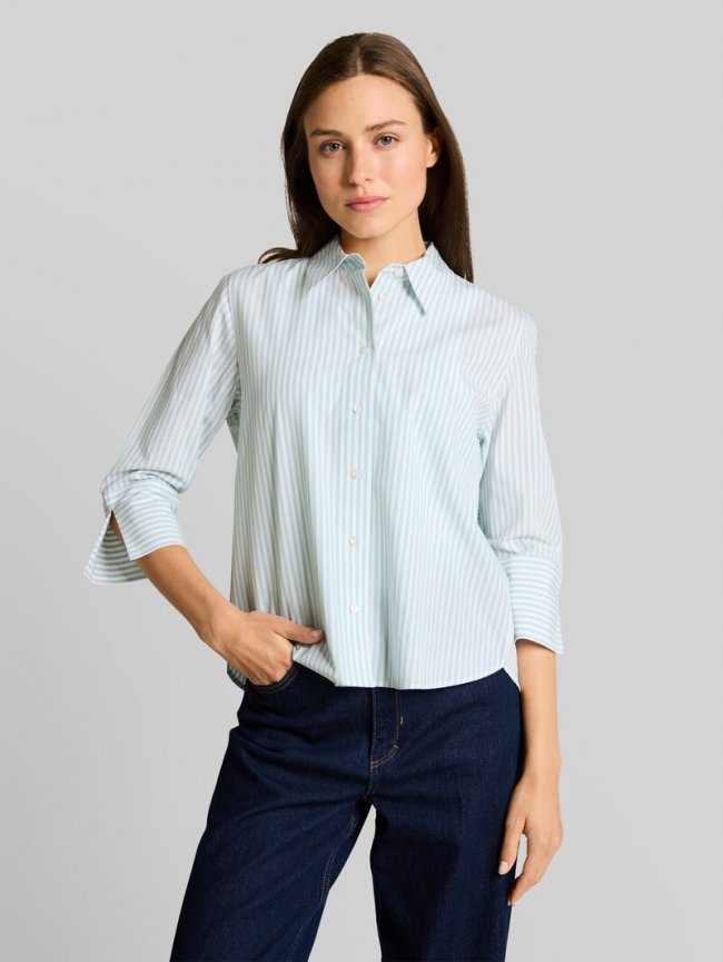 Tom Tailor Popeline Hemdbluse mit 3/4-Arm - Blue Haze White Thin Stripe Tom Tailor Popeline Hemdbluse mit 3/4-Arm - Blue Haze White Thin Stripe