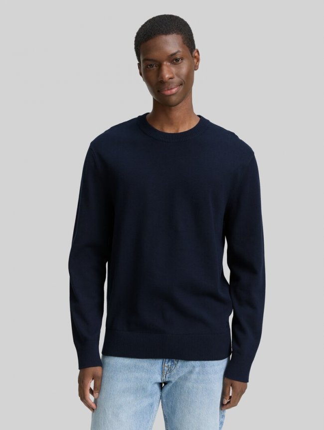 Tom Tailor Basic Strickpullover aus Baumwolle - Dark Navy