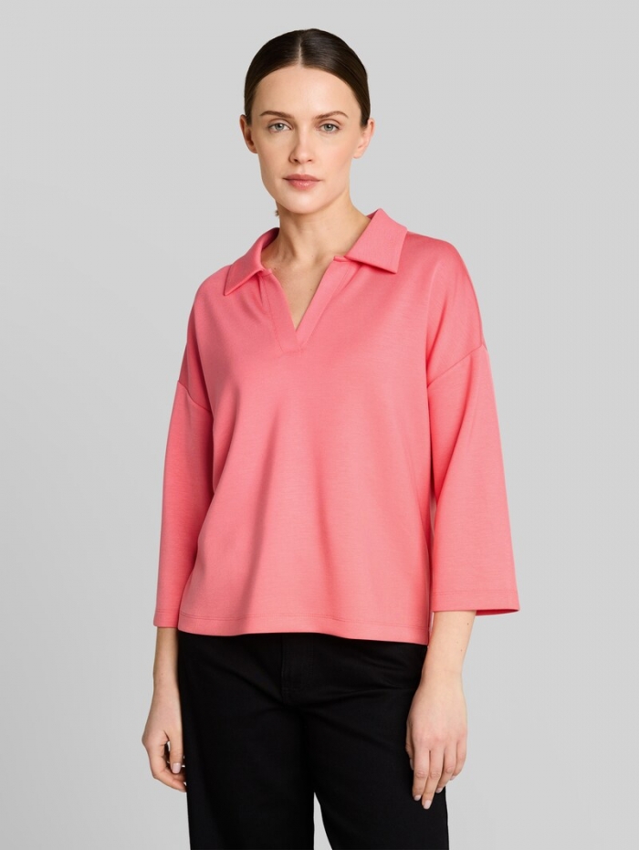 Tom Tailor Loose Fit Scuba Langarmshirt mit Polokragen - Soft Coral Pink Tom Tailor Loose Fit Scuba Langarmshirt mit Polokragen - Soft Coral Pink