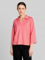 Tom Tailor Loose Fit Scuba Langarmshirt mit Polokragen - Soft Coral Pink