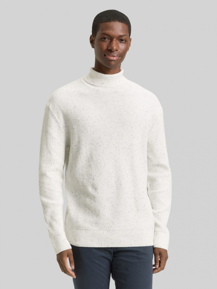 Tom Tailor Rollkragenpullover aus Noppengarn - Offwhite Multicolor Neps Tom Tailor Rollkragenpullover aus Noppengarn - Offwhite Multicolor Neps