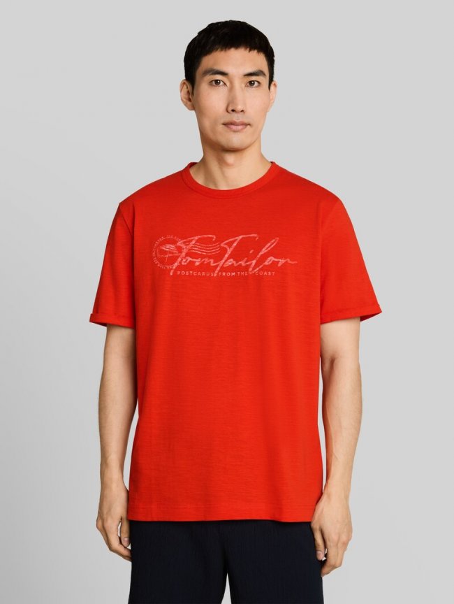Tom Tailor T-Shirt mit Logo-Print - Orange Red Tom Tailor T-Shirt mit Logo-Print - Orange Red