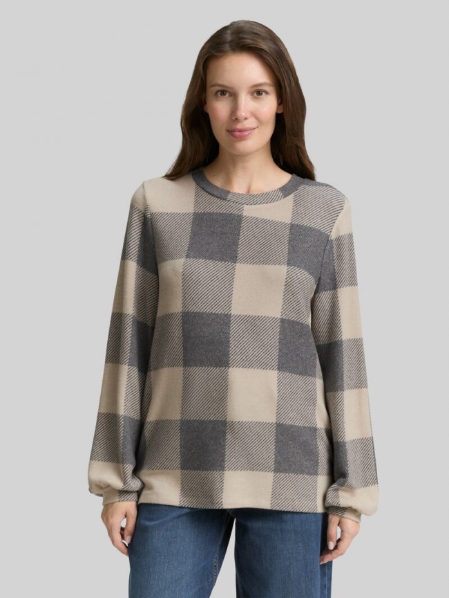Tom Tailor Langarmshirt mit Muster - Black Taupe Cosy Check Tom Tailor Langarmshirt mit Muster - Black Taupe Cosy Check