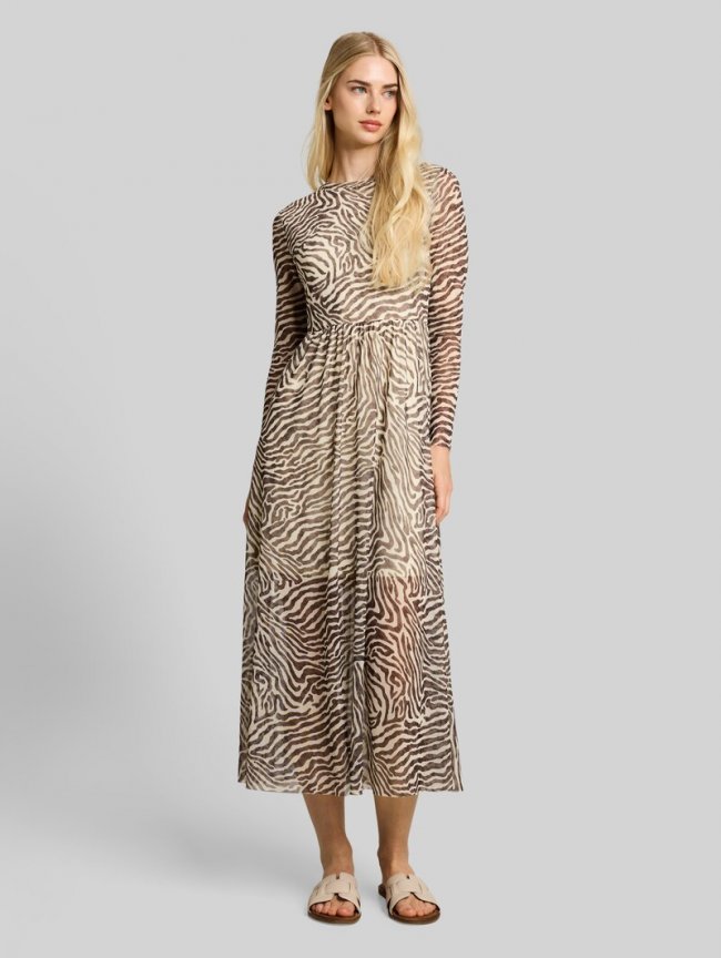 Tom Tailor Fitted Mesh Midi-Kleid mit Animal-Print - Brown Beige Zebra Print Tom Tailor Fitted Mesh Midi-Kleid mit Animal-Print - Brown Beige Zebra Print