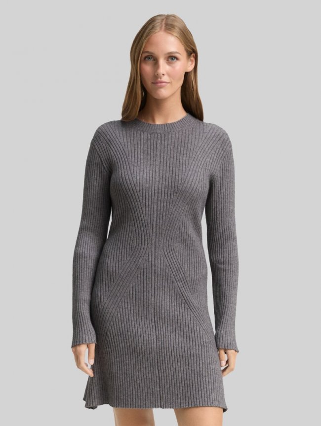 Tom Tailor Fitted Mini-Kleid aus Rippstrick - Stormy Gray Melange Tom Tailor Fitted Mini-Kleid aus Rippstrick - Stormy Gray Melange