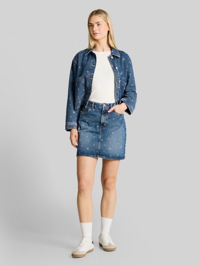 Tom Tailor Mini-Jeansrock mit Herz-Print - Mid Blue Laser Hearts Denim Tom Tailor Mini-Jeansrock mit Herz-Print - Mid Blue Laser Hearts Denim