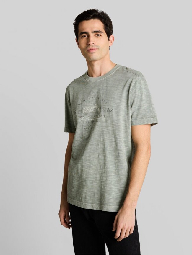 Tom Tailor T-Shirt in Melange-Optik mit Print - Greyish Shadow Olive Tom Tailor T-Shirt in Melange-Optik mit Print - Greyish Shadow Olive