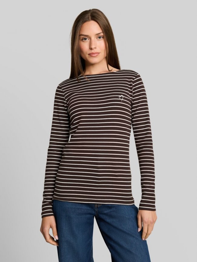 Tom Tailor Langarmshirt mit Streifenmuster - Brown White Stripe Tom Tailor Langarmshirt mit Streifenmuster - Brown White Stripe