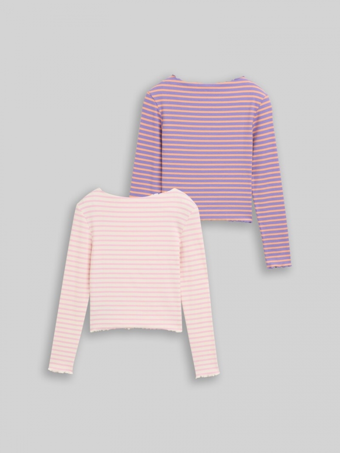 Tom Tailor Ripp Langarmshirt im 2er-Pack mit Streifenmuster - Offwhite Pink Stripe Tom Tailor Ripp Langarmshirt im 2er-Pack mit Streifenmuster - Offwhite Pink Stripe