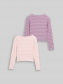Tom Tailor Ripp Langarmshirt im 2er-Pack mit Streifenmuster - Offwhite Pink Stripe Tom Tailor Ripp Langarmshirt im 2er-Pack mit Streifenmuster - Offwhite Pink Stripe