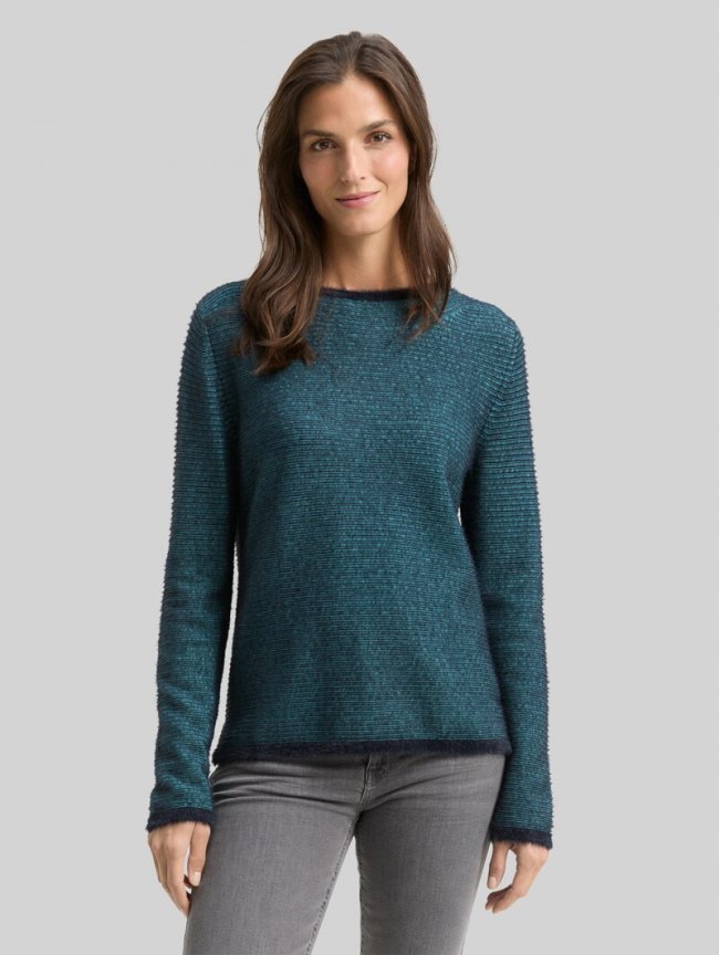 Tom Tailor Strickpullover aus Federgarn - Teal Stripe With Featheryarn Tom Tailor Strickpullover aus Federgarn - Teal Stripe With Featheryarn