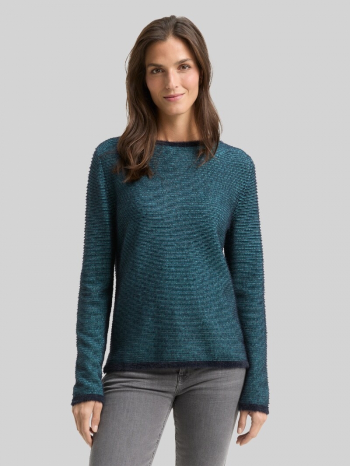 Tom Tailor Strickpullover aus Federgarn - Teal Stripe With Featheryarn Tom Tailor Strickpullover aus Federgarn - Teal Stripe With Featheryarn