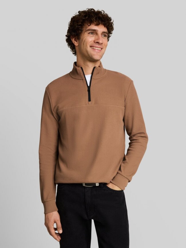 Tom Tailor Troyer Langarmshirt mit Reißverschluss - Malt Brown