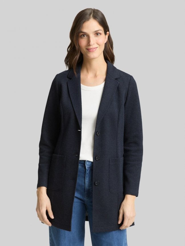 Tom Tailor Slim Fit Mantel mit aufgesetzten Taschen - Blue Melange Pique Tom Tailor Slim Fit Mantel mit aufgesetzten Taschen - Blue Melange Pique