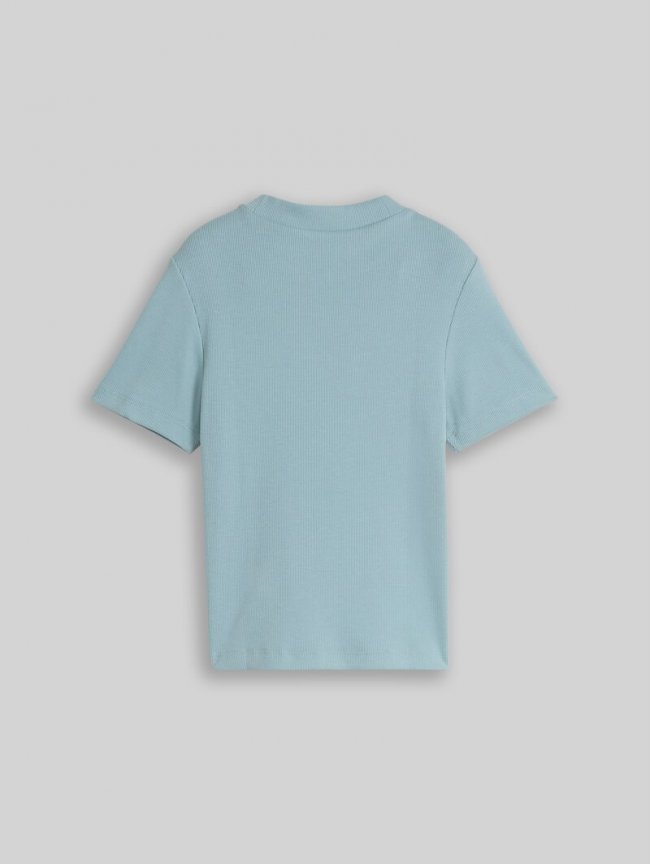 Tom Tailor Cropped T-Shirt mit Rippstruktur - Tourmaline Tom Tailor Cropped T-Shirt mit Rippstruktur - Tourmaline