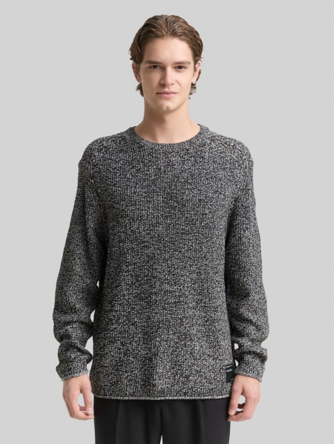 Tom Tailor Strickpullover in Melange-Optik - Black White Mouline Tom Tailor Strickpullover in Melange-Optik - Black White Mouline