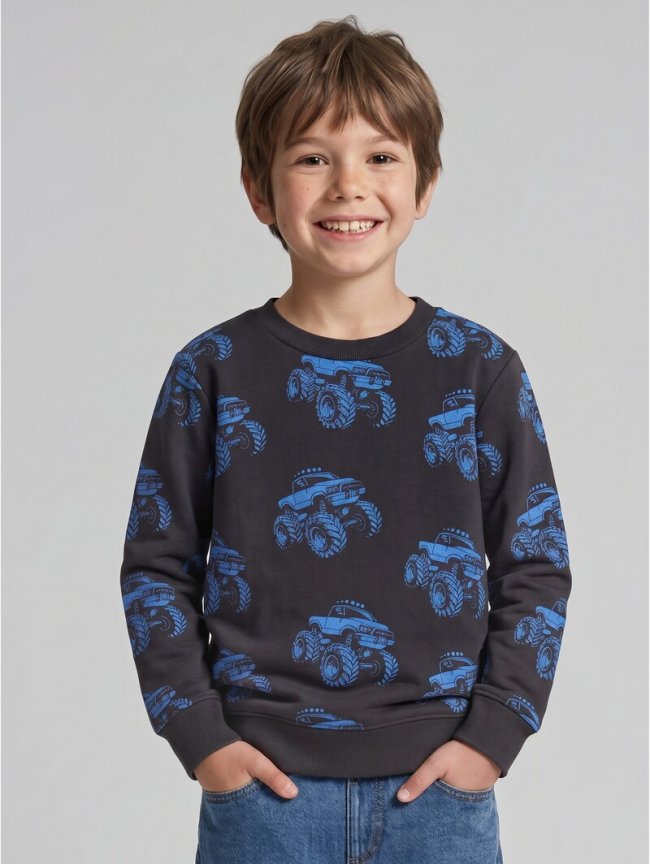 Tom Tailor Sweatshirt mit Allover-Print - Grey Blue Monster Truck Design Tom Tailor Sweatshirt mit Allover-Print - Grey Blue Monster Truck Design
