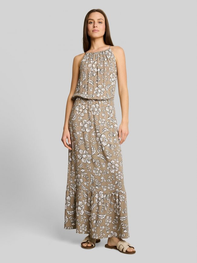 Tom Tailor Maxi-Kleid aus Viskose - Olive Big Flower Design Tom Tailor Maxi-Kleid aus Viskose - Olive Big Flower Design