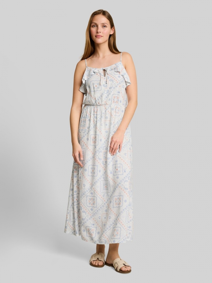 Tom Tailor Midi-Kleid mit Leinenanteil - White Blue Coral Paisley Print Tom Tailor Midi-Kleid mit Leinenanteil - White Blue Coral Paisley Print