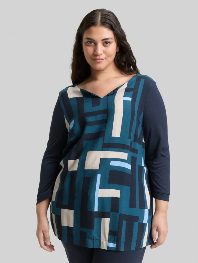 Tom Tailor Plus Size - Langarmshirt im Material-Mix - Lunar Eclipse Tom Tailor Plus Size - Langarmshirt im Material-Mix - Lunar Eclipse