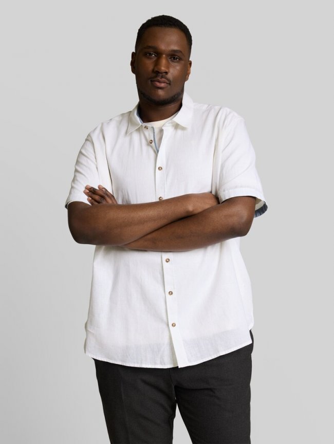 Tom Tailor Plus Size - Regular Fit Kurzarmhemd mit Leinenanteil - White Tom Tailor Plus Size - Regular Fit Kurzarmhemd mit Leinenanteil - White