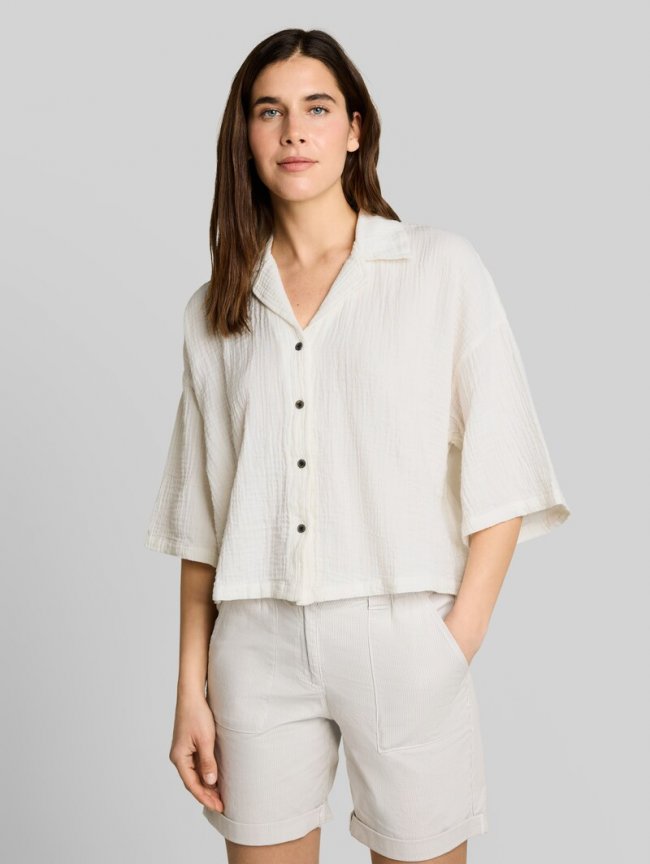 Tom Tailor Oversize Musselin Bluse aus Baumwolle - Whisper White