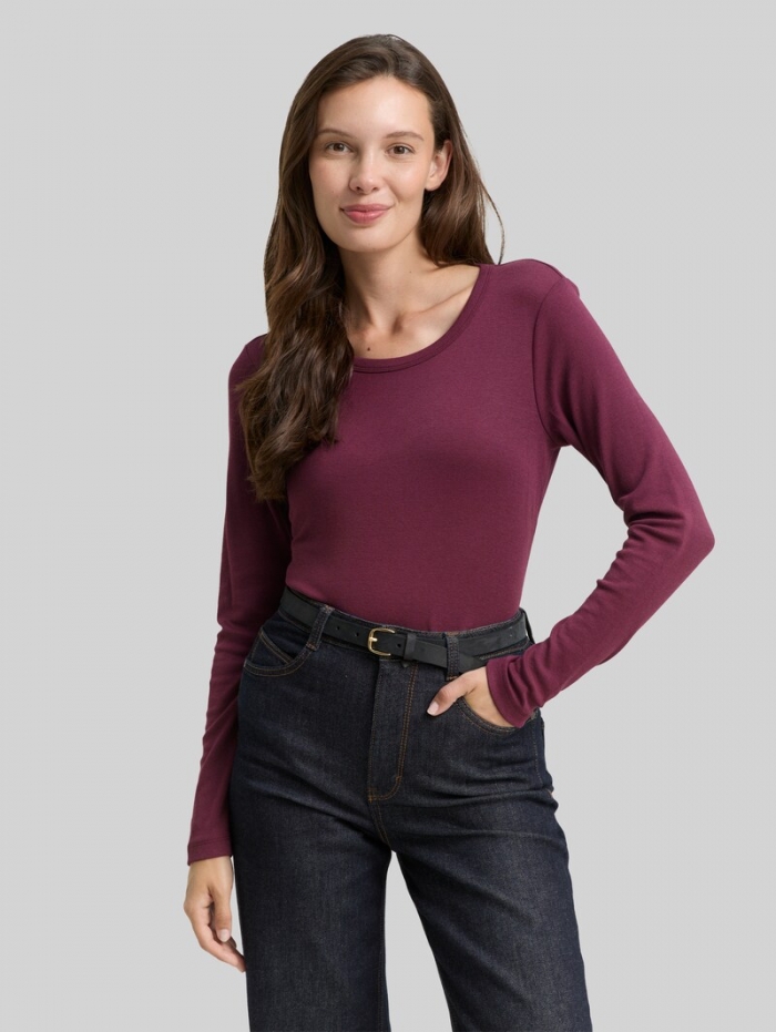 Tom Tailor Basic Slim Fit Langarmshirt - Bordeaux Red Tom Tailor Basic Slim Fit Langarmshirt - Bordeaux Red