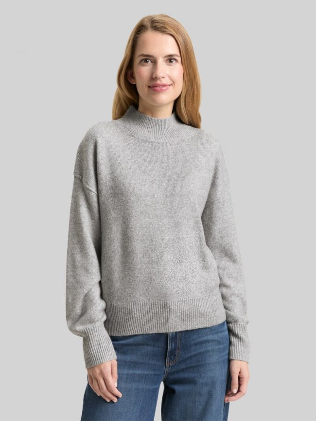 Tom Tailor Oversize Strickpullover mit Stehkragen - Medium Silver Grey Melange Tom Tailor Oversize Strickpullover mit Stehkragen - Medium Silver Grey Melange
