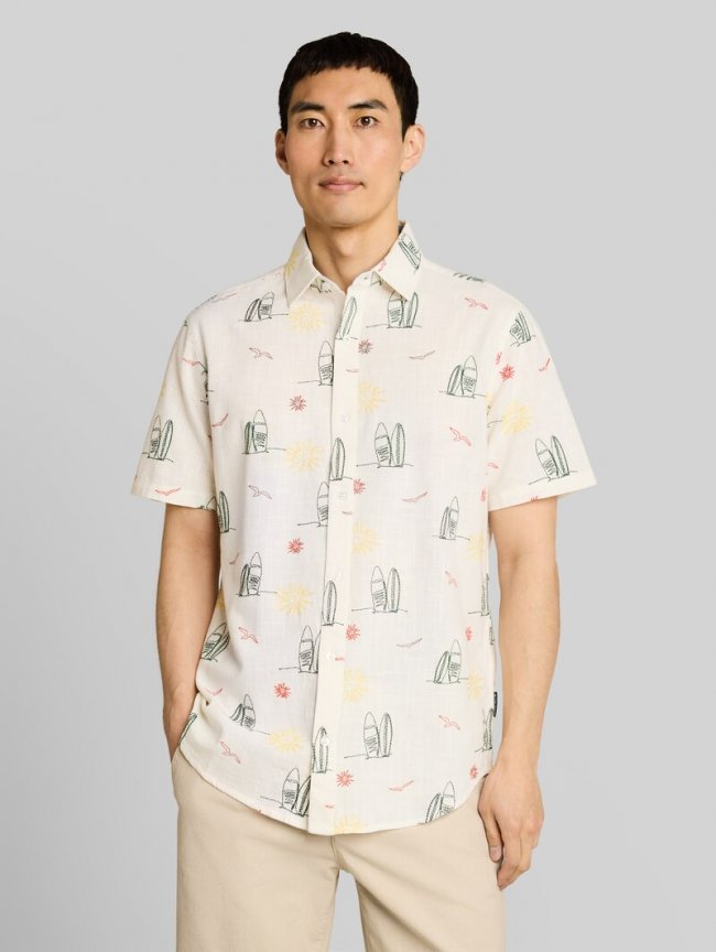 Tom Tailor Regular Fit Kurzarmhemd mit Stickereien - Summer Surf Design Tom Tailor Regular Fit Kurzarmhemd mit Stickereien - Summer Surf Design