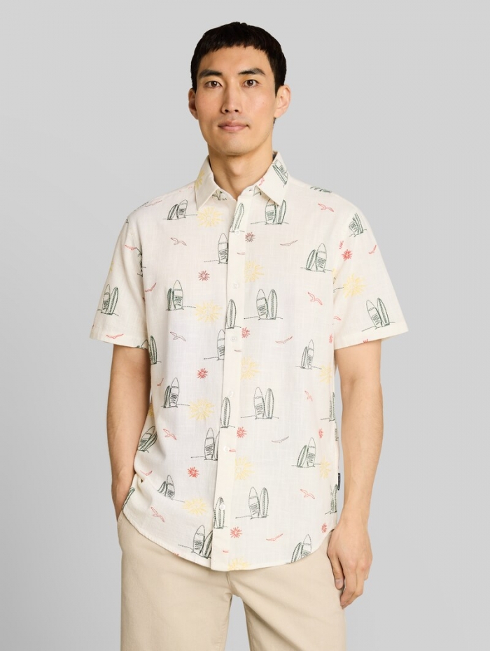 Tom Tailor Regular Fit Kurzarmhemd mit Stickereien - Summer Surf Design Tom Tailor Regular Fit Kurzarmhemd mit Stickereien - Summer Surf Design