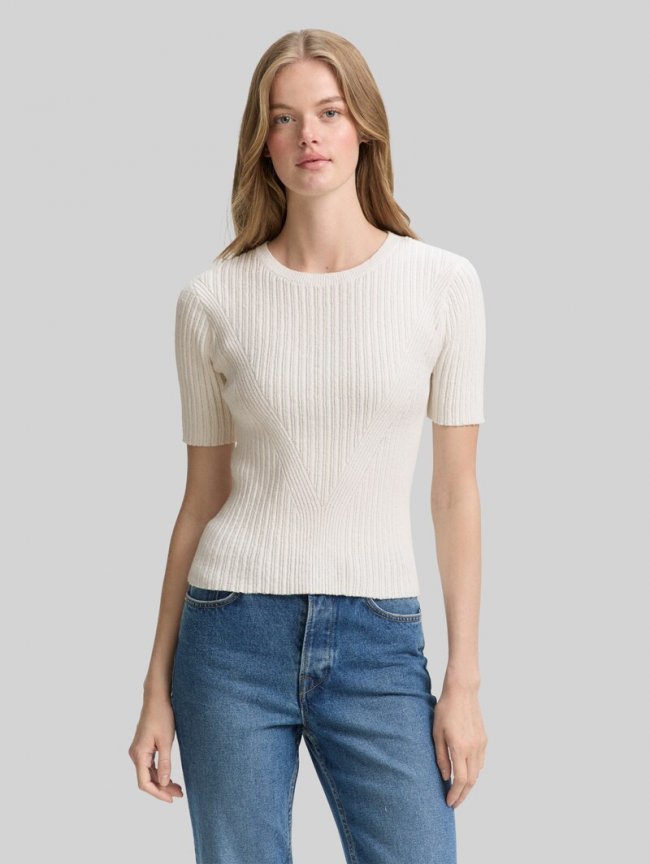 Tom Tailor Strickpullover mit Rippstruktur - Off White Tom Tailor Strickpullover mit Rippstruktur - Off White