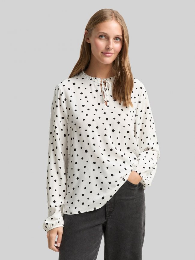 Tom Tailor Bluse mit Punktmuster - Small Offwhite Black Dot Print Tom Tailor Bluse mit Punktmuster - Small Offwhite Black Dot Print