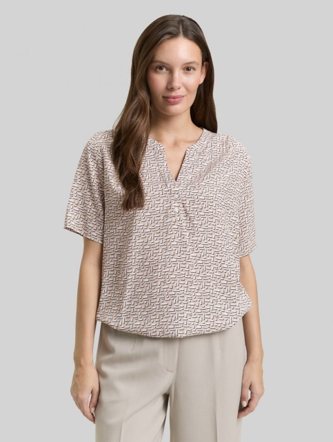 Tom Tailor Bluse mit Muster - Soft Taupe Geometric Minimal Tom Tailor Bluse mit Muster - Soft Taupe Geometric Minimal