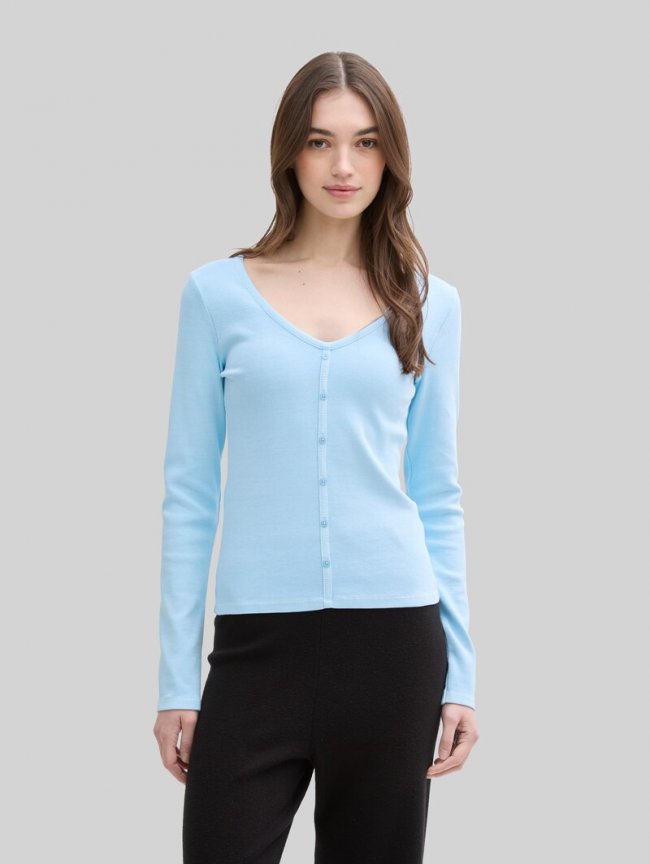 Tom Tailor Langarmshirt mit Deko-Knopfleiste - Dusty Sky Blue Tom Tailor Langarmshirt mit Deko-Knopfleiste - Dusty Sky Blue