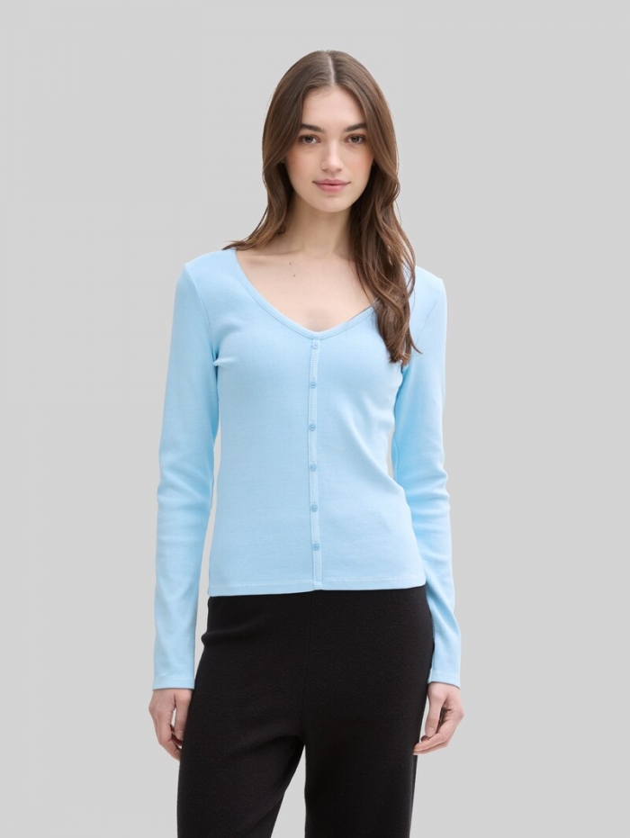 Tom Tailor Langarmshirt mit Deko-Knopfleiste - Dusty Sky Blue Tom Tailor Langarmshirt mit Deko-Knopfleiste - Dusty Sky Blue