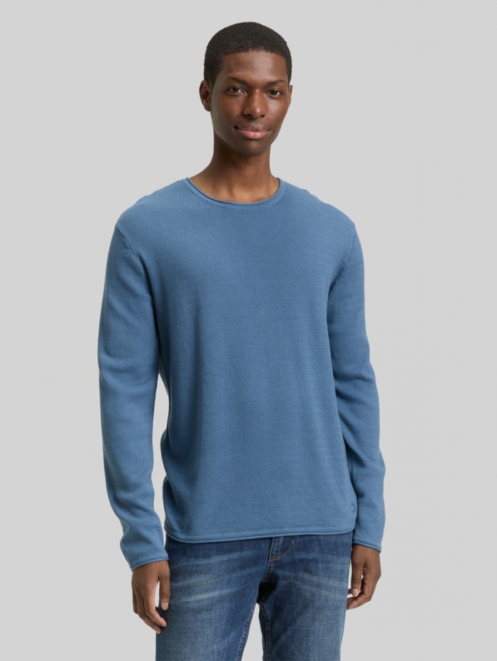 Tom Tailor Strickpullover aus Baumwolle - Dusty Denim Blue Tom Tailor Strickpullover aus Baumwolle - Dusty Denim Blue