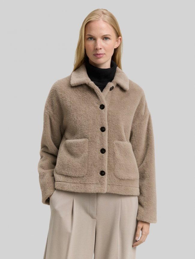 Tom Tailor Teddy Jacke mit Taschen - Soft Taupe Grey Tom Tailor Teddy Jacke mit Taschen - Soft Taupe Grey