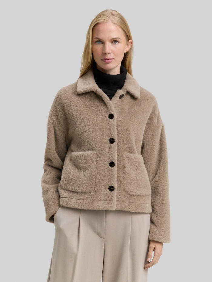 Tom Tailor Teddy Jacke mit Taschen - Soft Taupe Grey Tom Tailor Teddy Jacke mit Taschen - Soft Taupe Grey