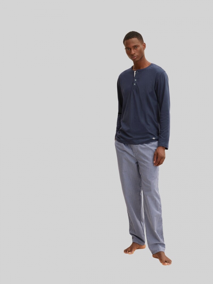 Tom Tailor Pyjama-Langarmshirt aus Baumwolle - Blue-dark-solid Tom Tailor Pyjama-Langarmshirt aus Baumwolle - Blue-dark-solid