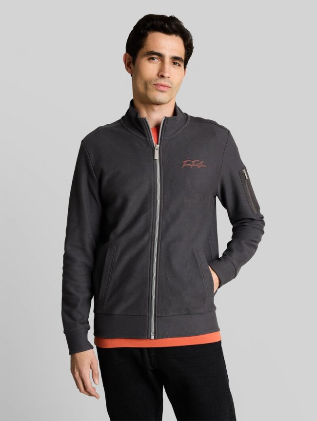 Tom Tailor Sweatjacke mit Stehkragen - Tarmac Grey Tom Tailor Sweatjacke mit Stehkragen - Tarmac Grey